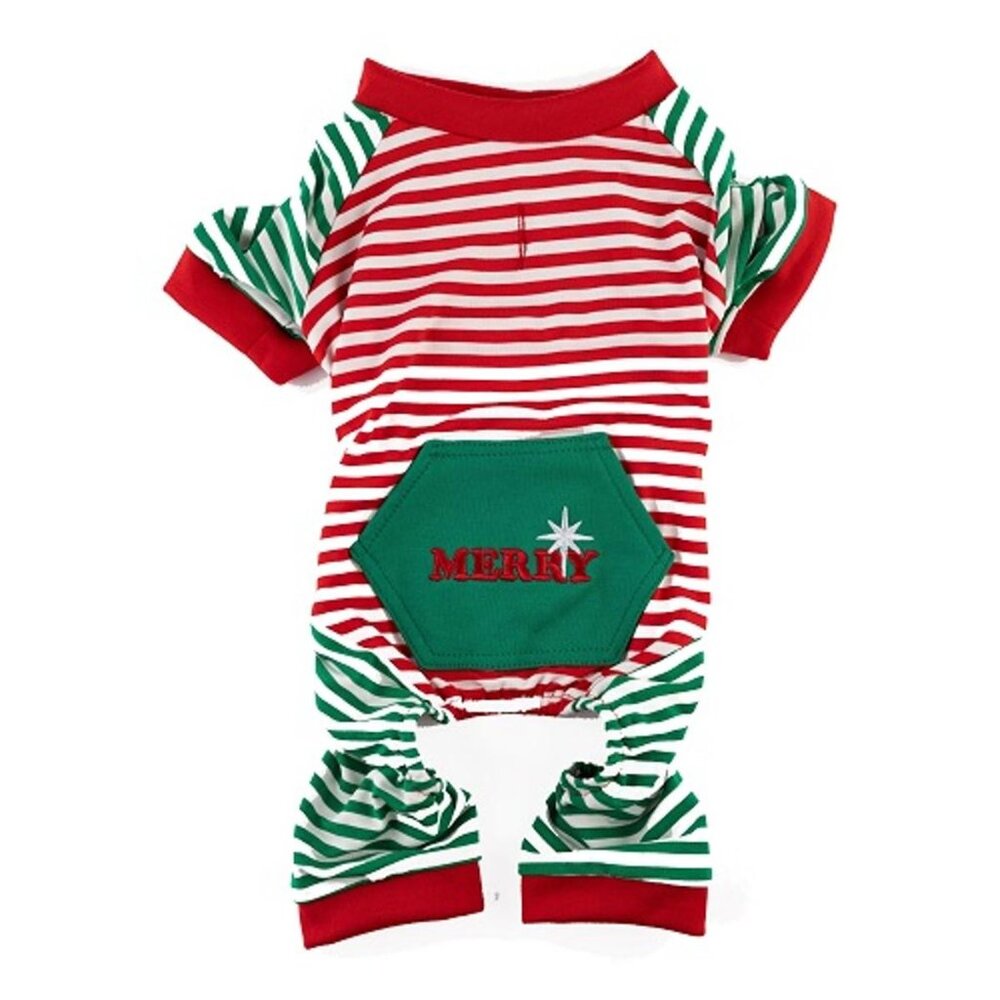 Hip Doggie Holiday Dog Pajamas - Christmas Stripe